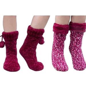 Jane and Bleecker Socks Women 4-10 Maroon Super Soft Slipper Sock Cushioned